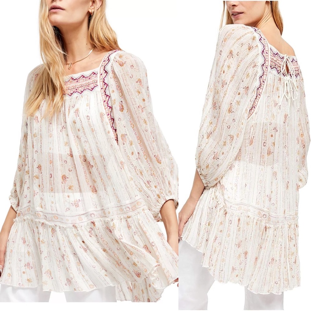 Free People dance magic embroidered tunic top Sz XS